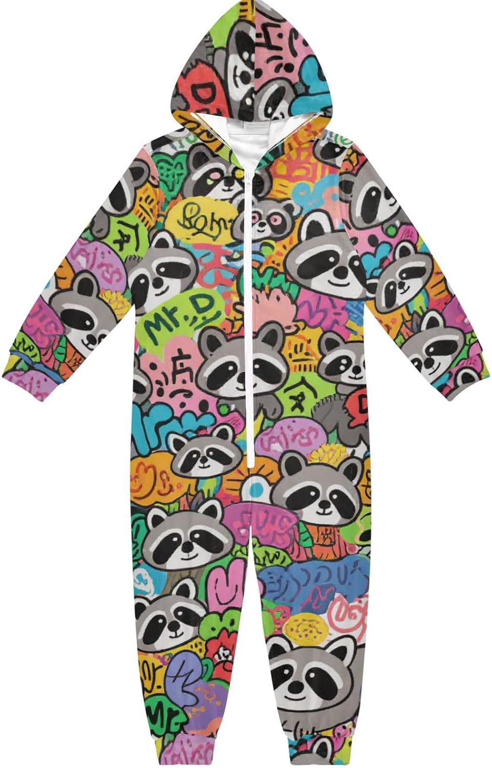 Doodle Raccoon ColorfulSleepwear Holiday PajamasSoft Cozy Hooded One-Piecing Loungewear Sleepwearfor Christmas Home