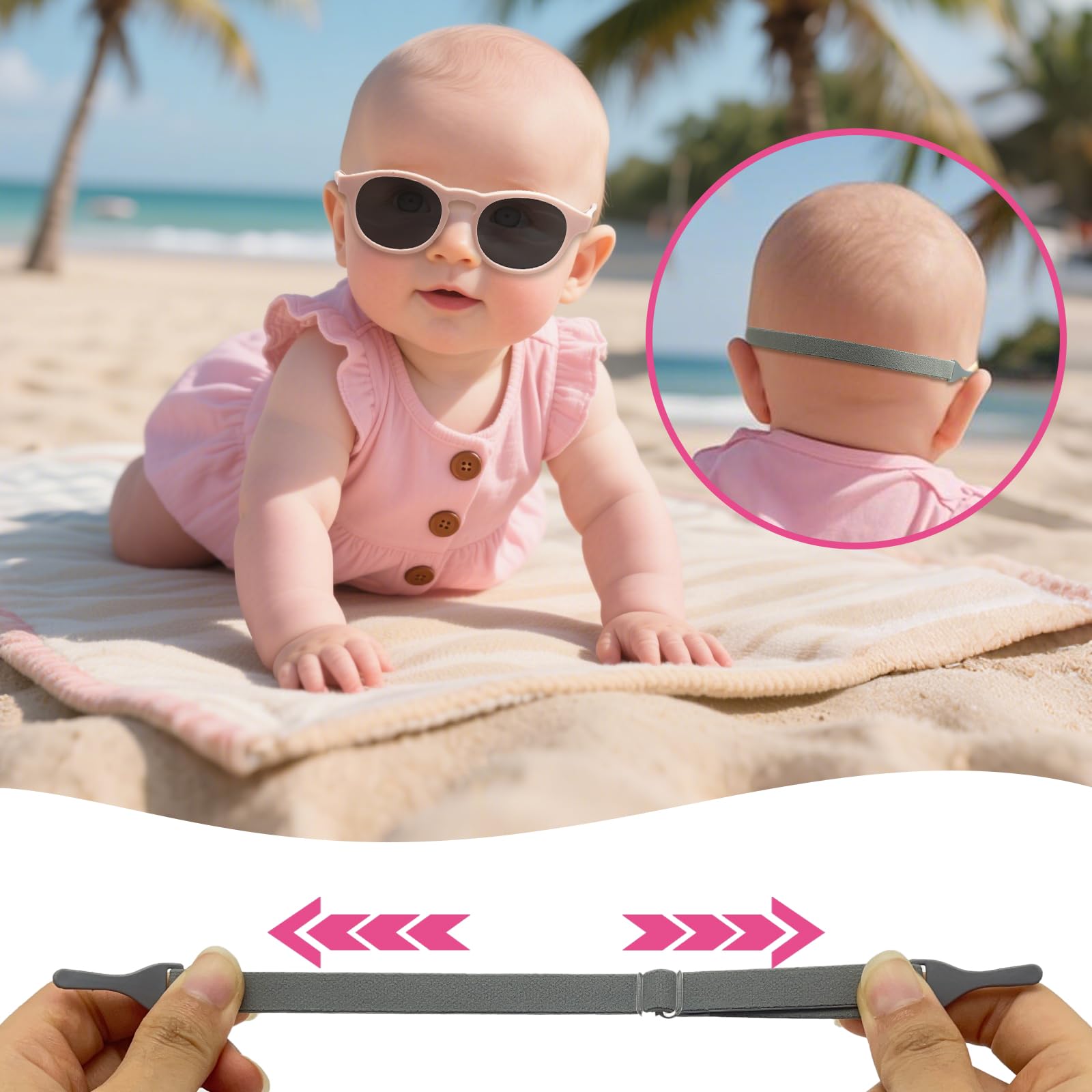 2 lentes de sol polarizados para bebé, lentes de sol ajustables para bebés con correa de silicona suave, protección UV 400 polarizada de alta definición, para niños pequeños, niñas, viajes