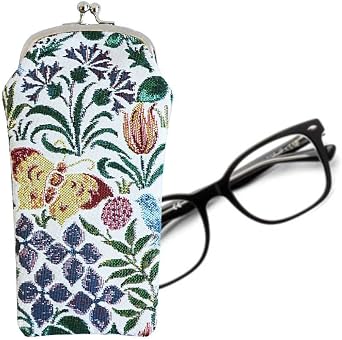 Signare Tapestry Glasses Case for Women Eyeglass Pouch WithCharles Voysey Spring Flower Design GPCH-SPFL