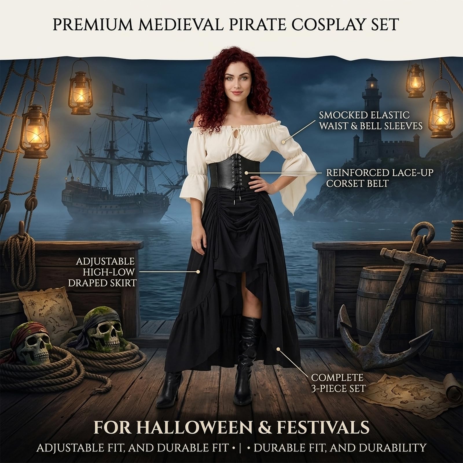 Costume da pirata medievale per Halloween, da donna