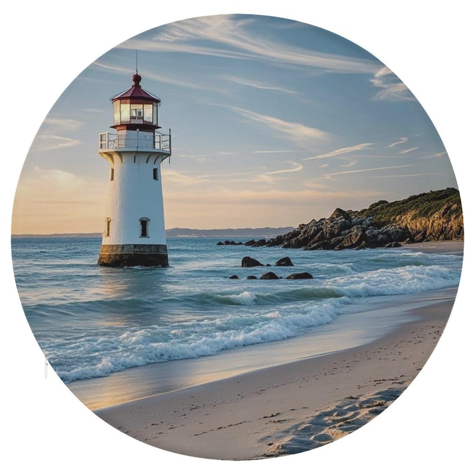 LZQPOEAS Beach Lighthouse Swivel Seat Cushion with Supportive Memory Foam Comfort Round Bar Stool Cushion 15.3" Diameter Rotating Seat Cushions Fashion Chair Pad for Car Office Home