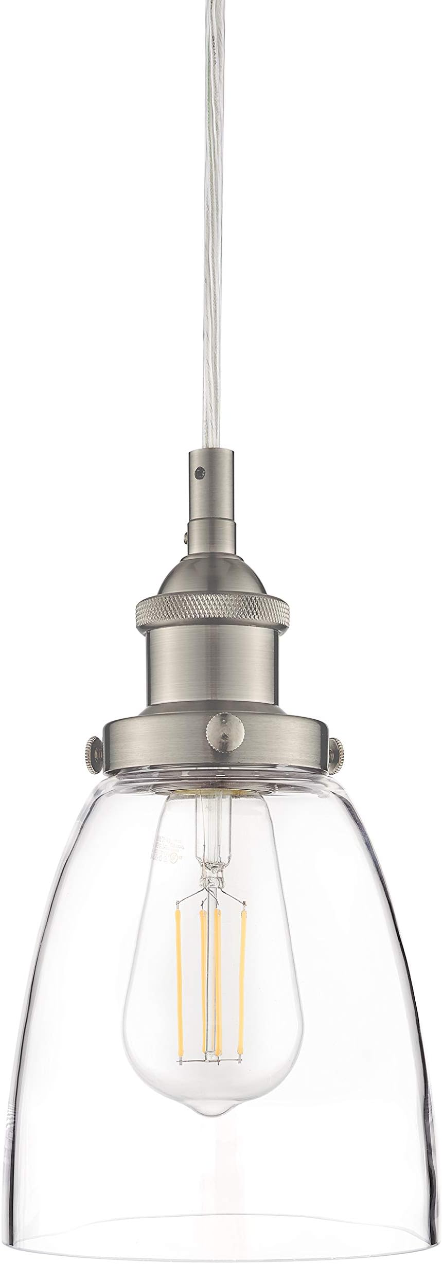 Fiorentino Large Glass Pendant Light Fixture Modern Farmhouse Bell Shaped Kitchen Pendant Lighting Over Island Brushed Nickel Pendant Light Shade Over Sink Lighting, Bulb Included
