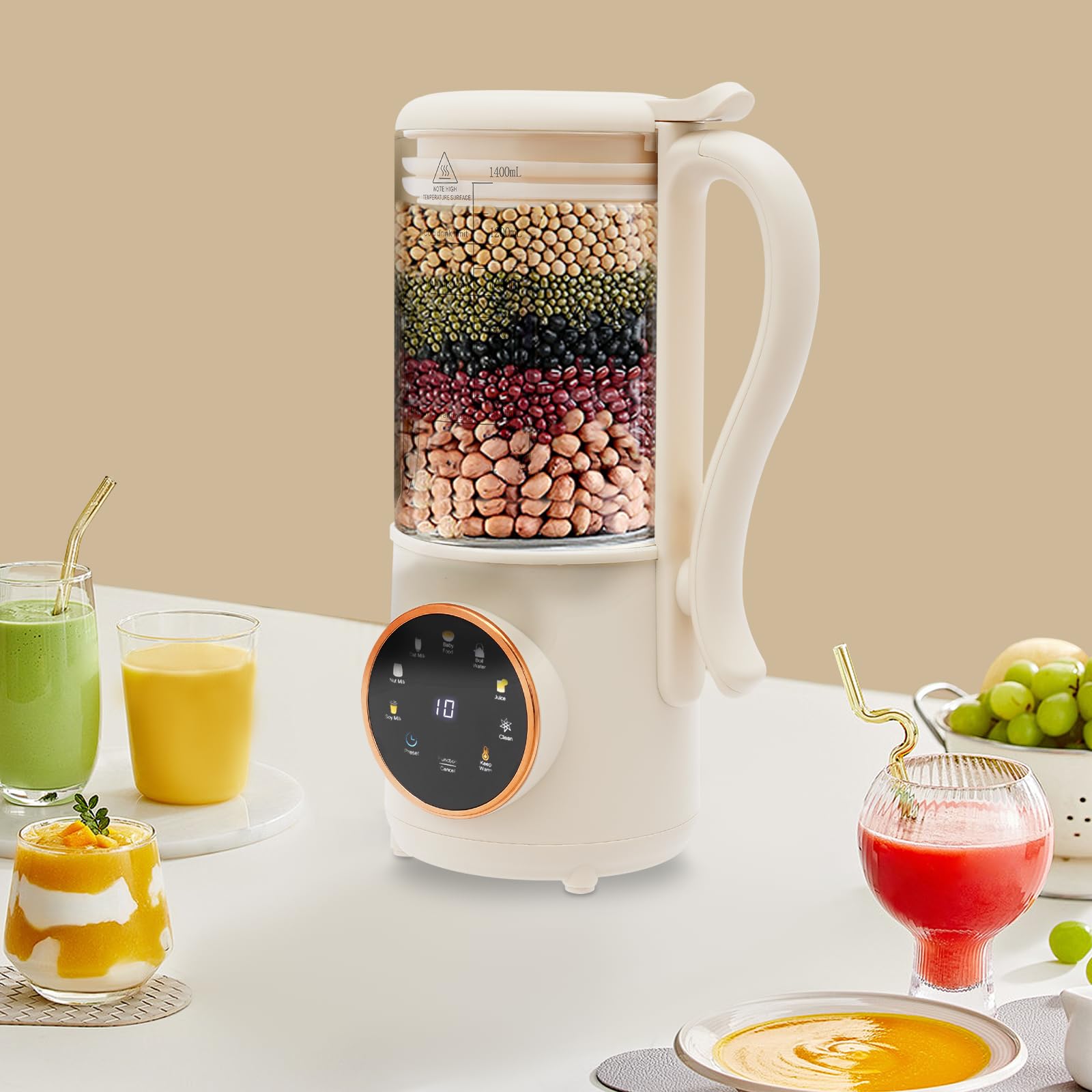 Automatyczna maszyna do mleka roślinnego 1400 ml z 16 ostrzami i funkcją rezerwową 12 godzin, wielofunkcyjny ekstraktor do mleka roślinnego do soi, migdałów, owsa, płatków zbożowych(A)