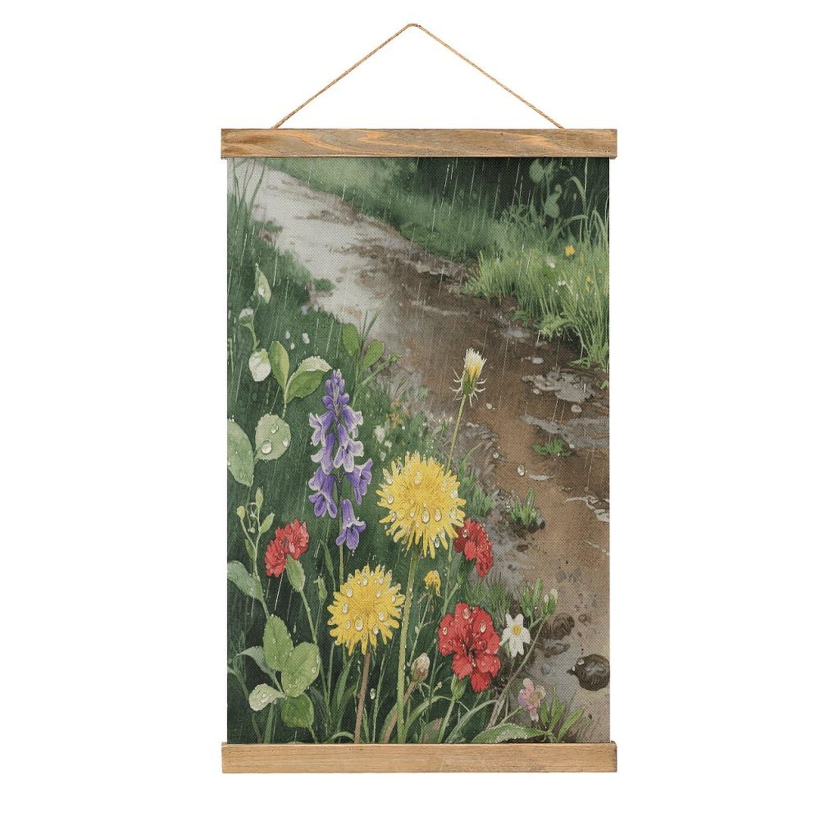 VstaDank Wildflowers Daisy Hanging Poster with Wooden Frame Modern Linen Hanging Painting Retro Style Wall Decor Art Painting for Living Room,Bedroom Decor Poster Frame 20.4x13.1inch