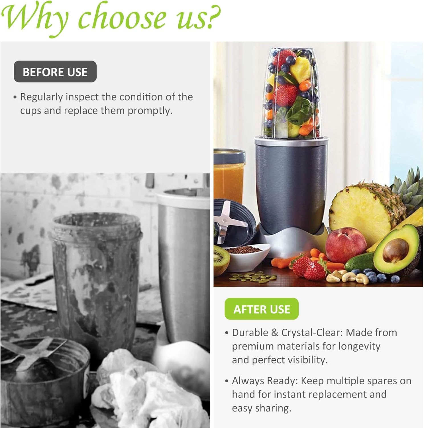 Confezione da 2 Bicchieri da 24 oz di Ricambio Compatibili con NutriBullet da 600 W e 900 W Serie con Lame di Estrazione