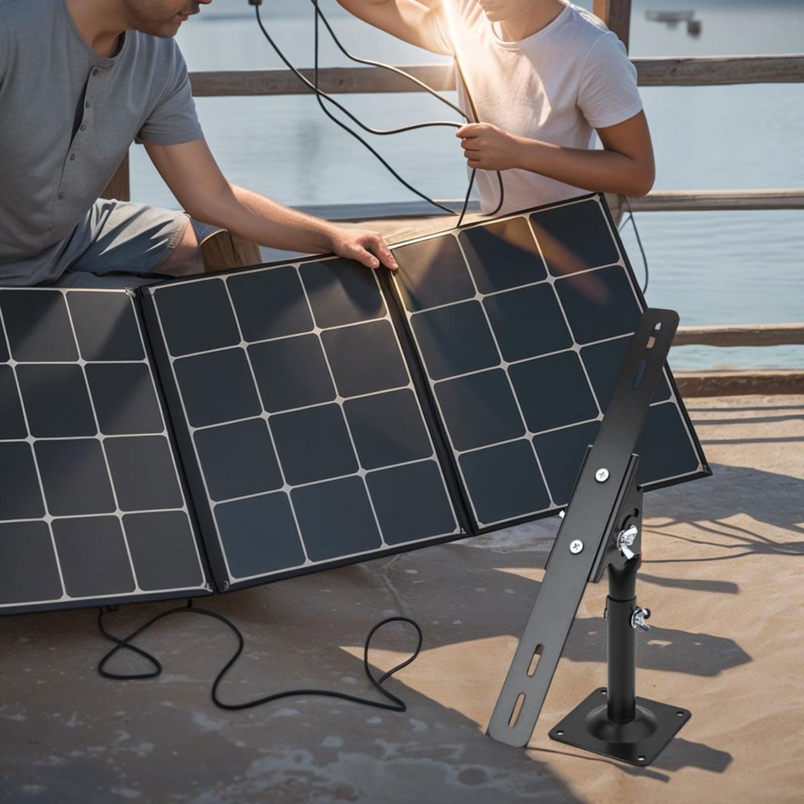 Soporte de panel solar inclinable ajustable de acero con rango de 0 a 90° para optimización de ángulos, montaje flexible en pared o suelo, soporte de diseño multiplaca