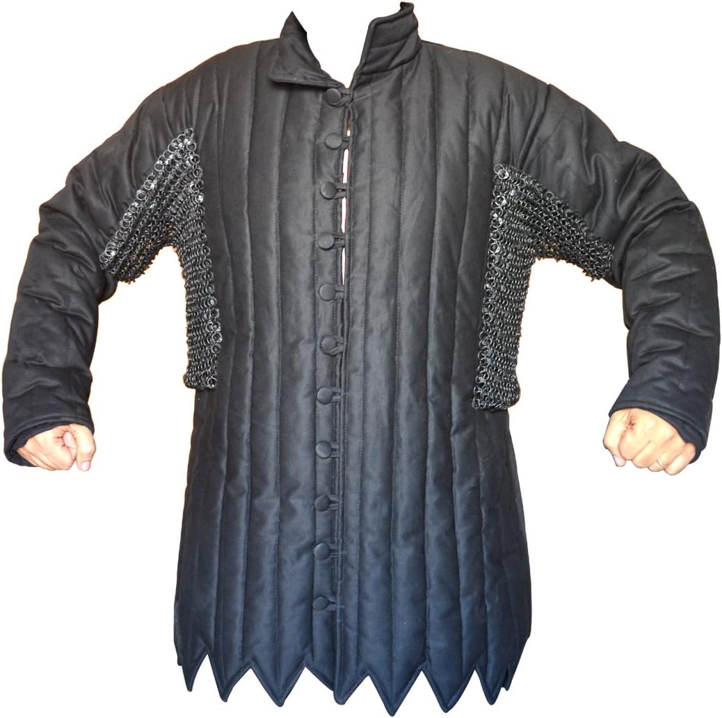Allbeststuff Black Cotton Gambeson with Round Riveted Chain Maille Voiders ABS