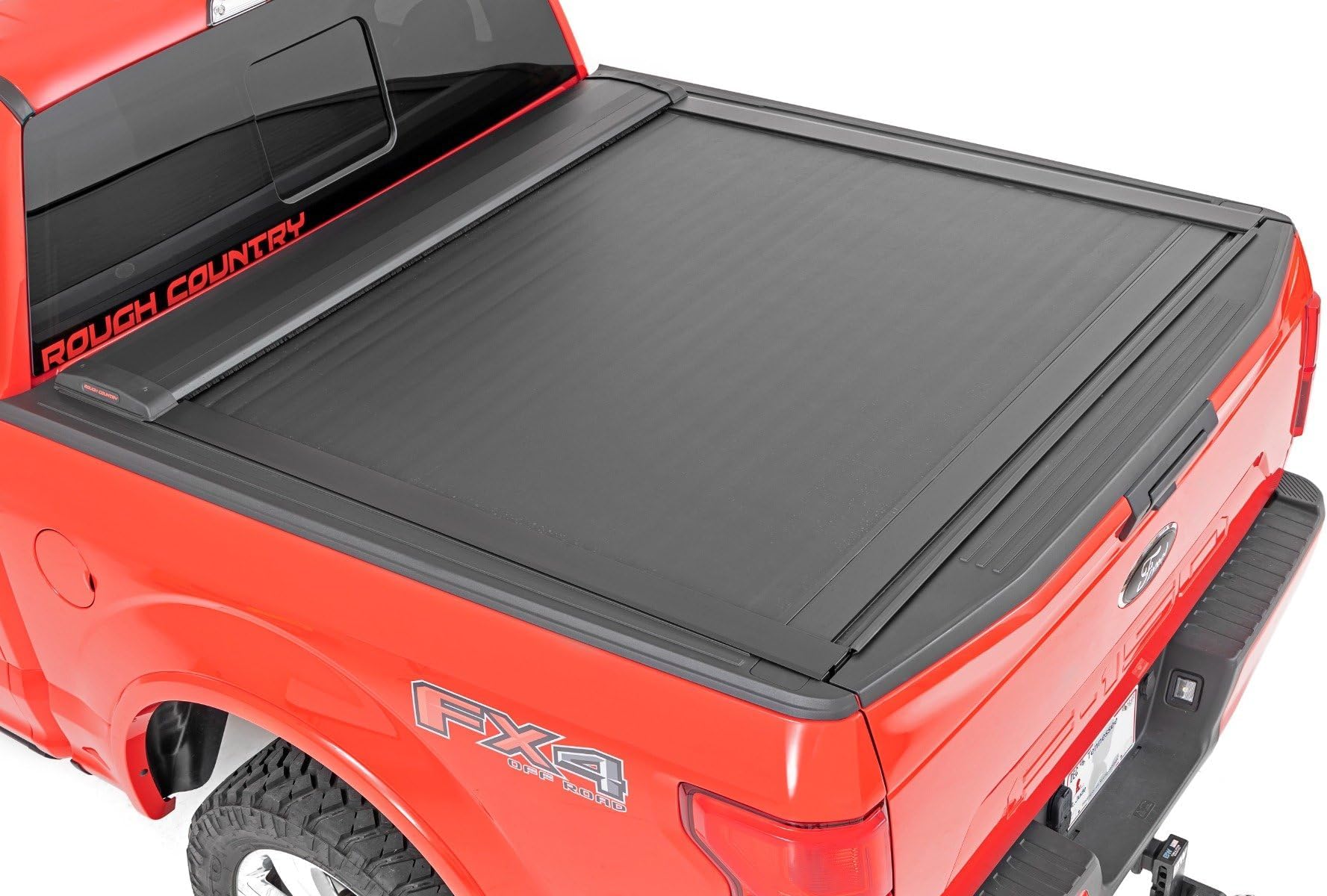 Rough Country Retractable Truck Bed Cover for Ford F-150/F-150 Lightning (2021-2024) - Fits 5'7 Bed, Weather-Resistant Tonneau Bed Cover