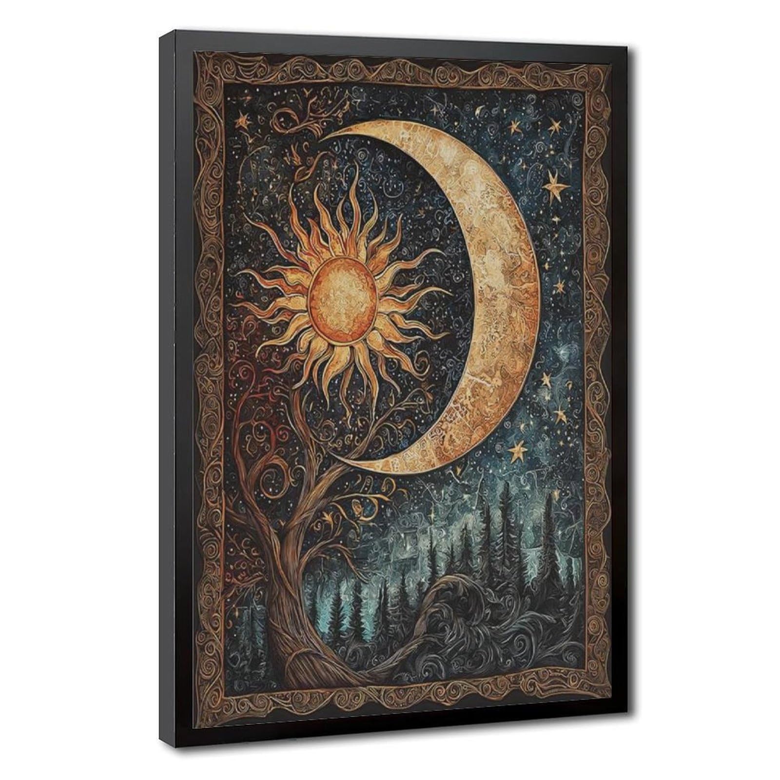 Bareronor Celestial Sun And Moon Poster Canvas Poster Bedroom Decor Landscape Office Room Decor Gift 20" L X 30" W