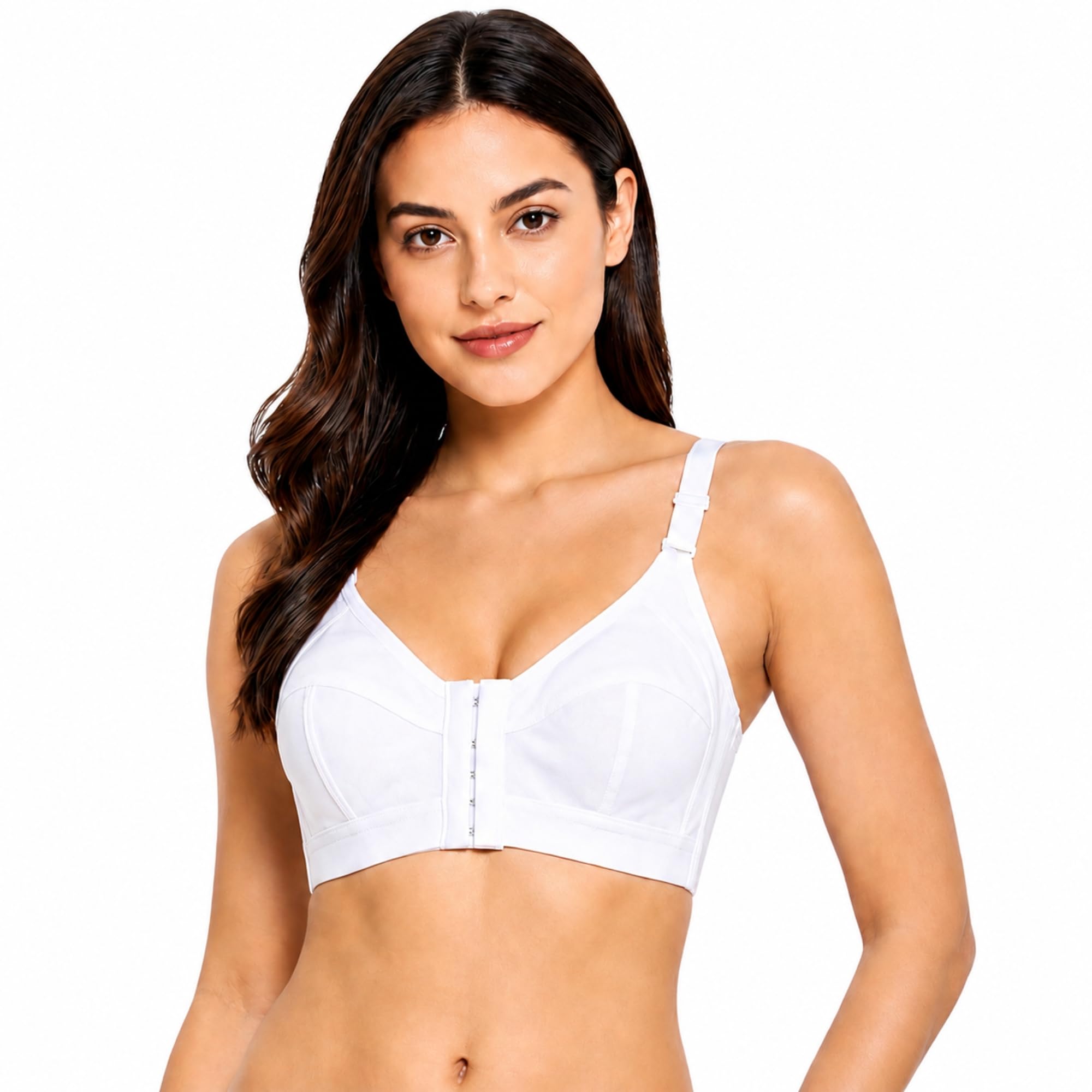 Women's Front Open Non-Padded Wirefree Full Coverage Cotton Comfort Bra with Adjustable Straps White-picture-44