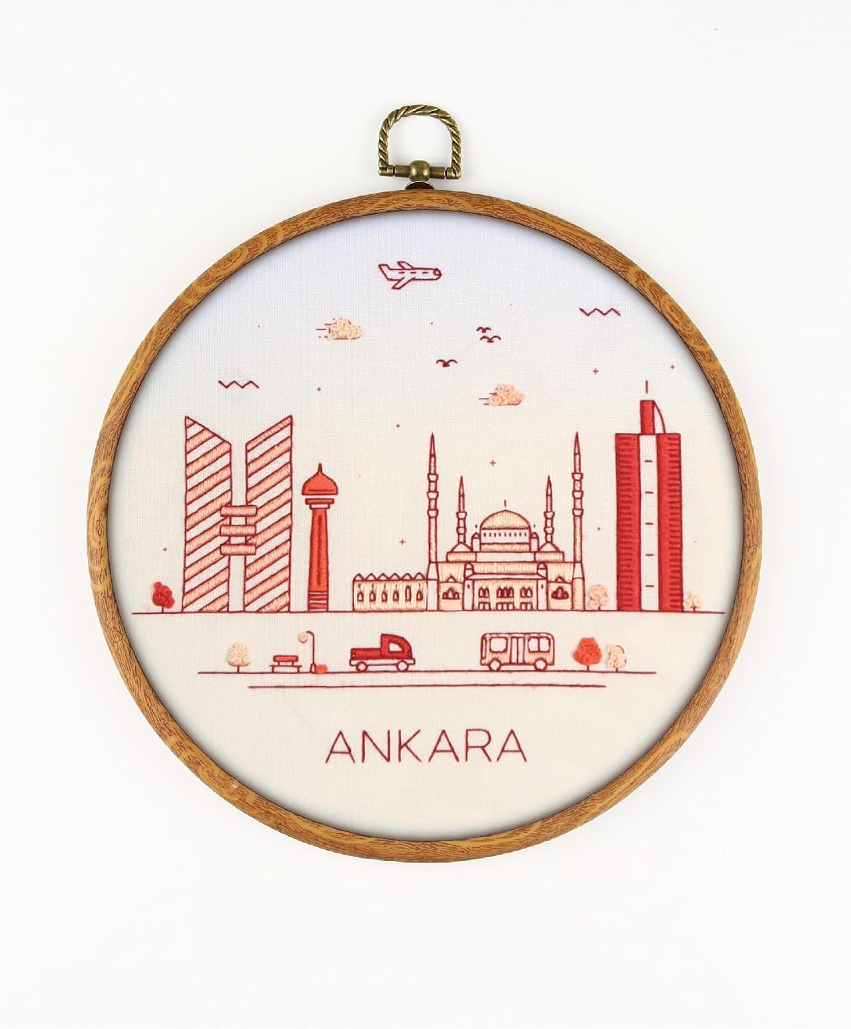 Ankara Turkey EM155 - DIY Embroidery Kit. Set of Threads, Needles, Stamped Cloth, Needle Threader, Embroidery Clippers and Printed Color Pattern Inside.