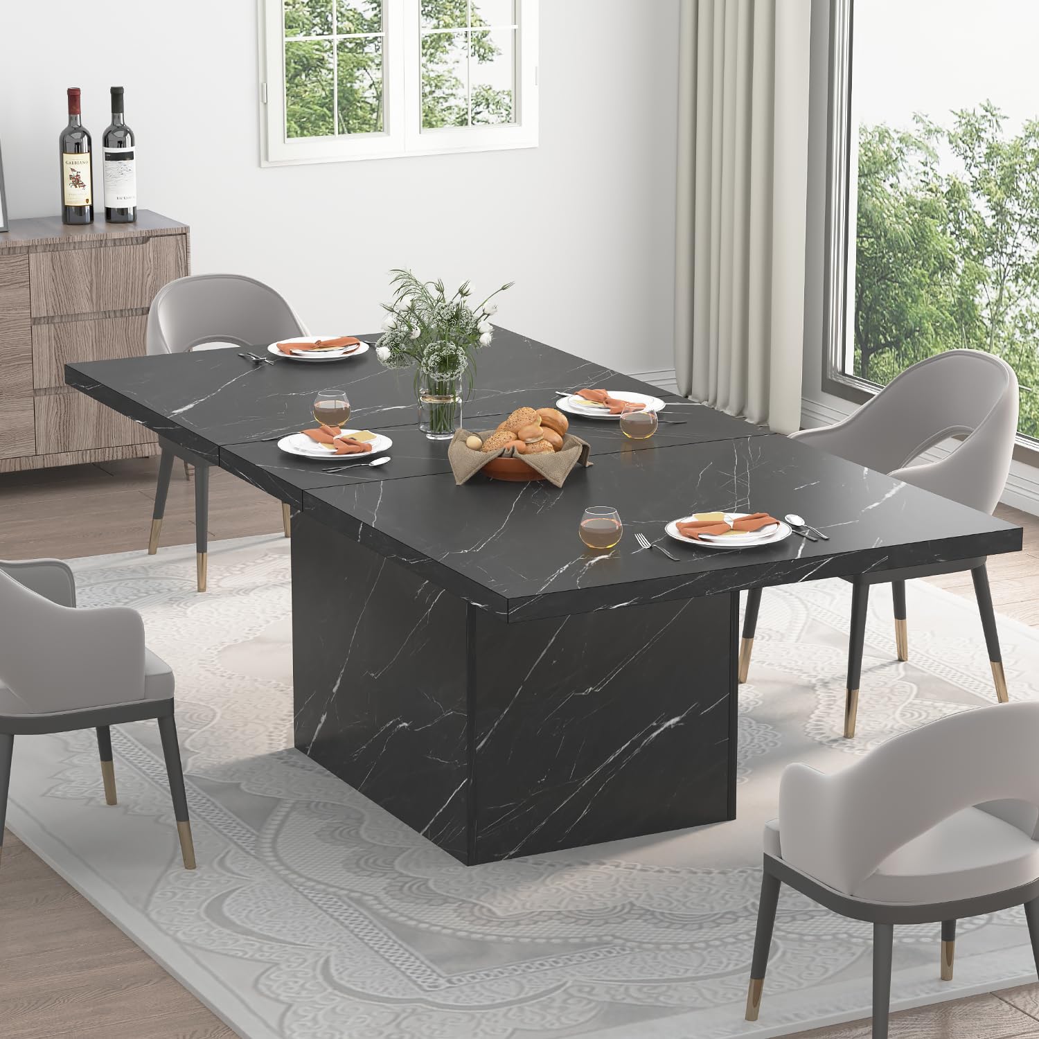 HSH Esstisch Klein Esszimmertisch für 4 6 Personen 140 x 75 x 76 cm Schwarz