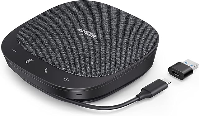 Anker PowerConf S330 USB Conference Speaker for Home Office, Smart Voice Enhancement, Plug and Play, 360° Voice Coverage via 4 Microphones, and Powerful Sound