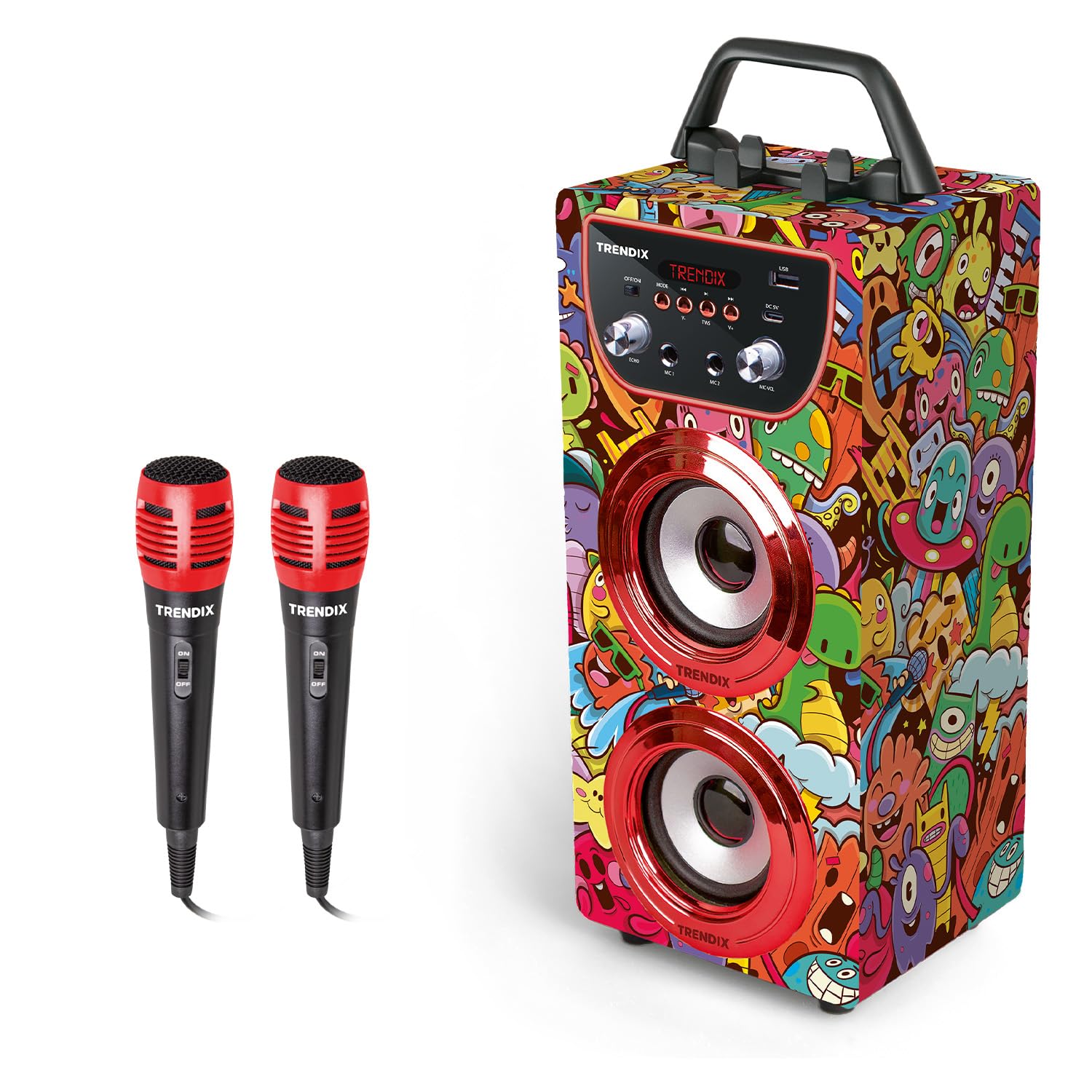 Trendix - Karaoke Machine Kids Monster Club | Karaoke Machine 2 Microphones | Portable Speaker | Speaker With Microphone Bluetooth, FM Radio, USB & Micro SD | Gifts For 10 Year Olds Girls And Boys