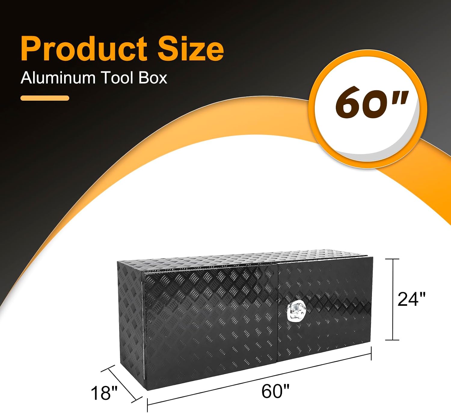 60 Inch Underbody Truck Box Aluminum with Barn Door,60" x 18" x 24" Tool Storage Organizer Toolbox For Pickup,Truck Bed,Van,Trailer,Heavy Duty Waterproof Black box