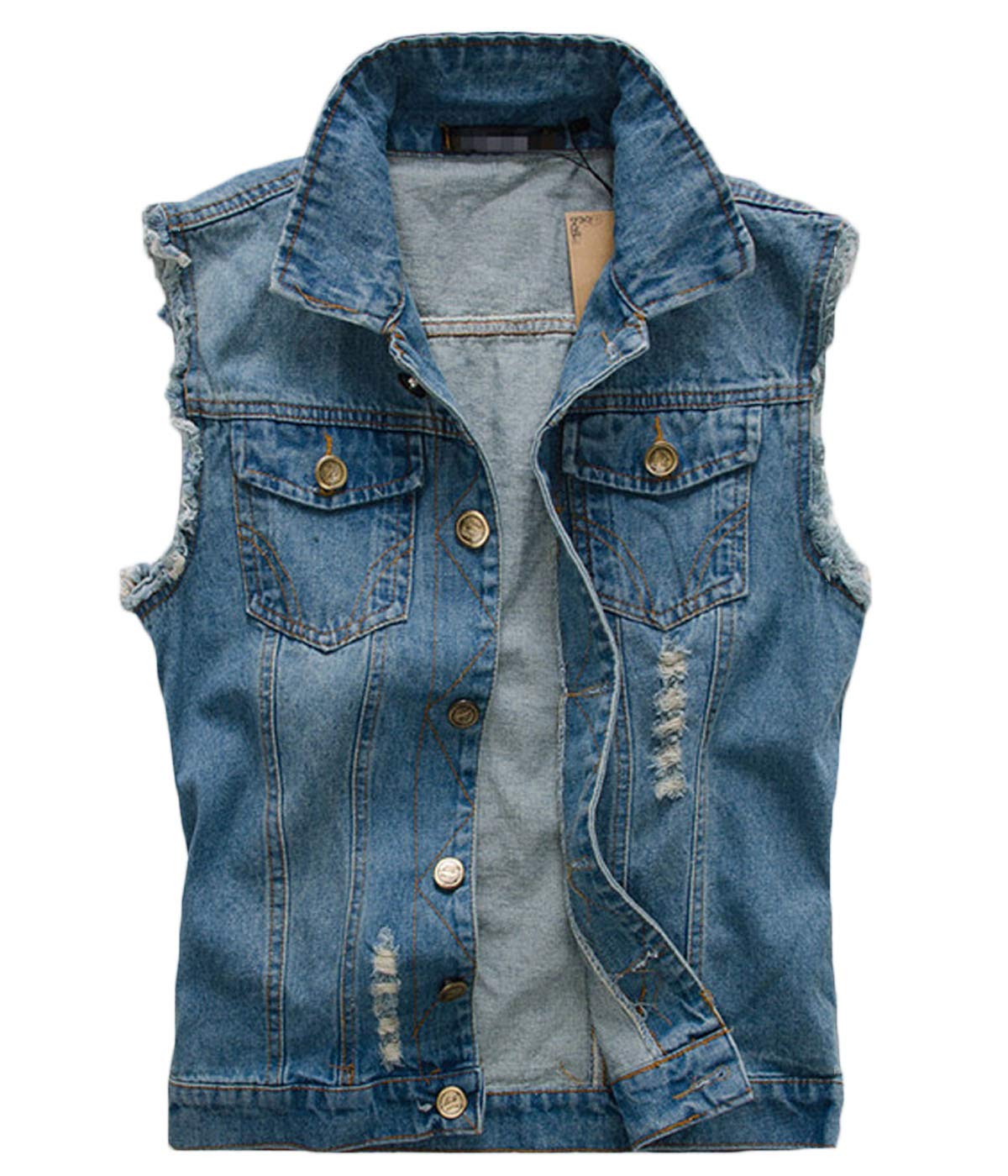 Men's Sleeveless Jacket Button Down Casual Lapel Denim Vest