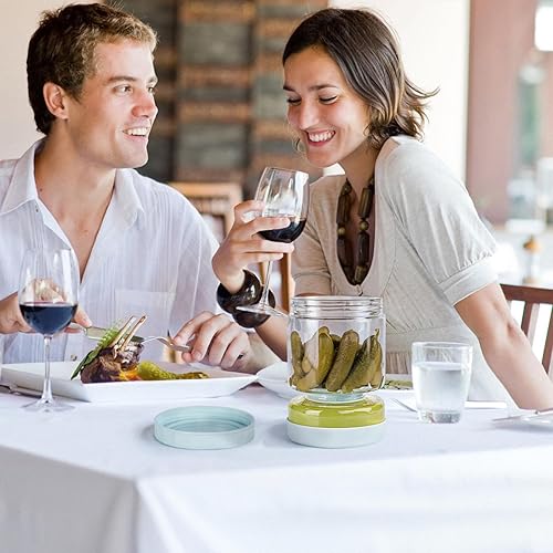 Miniatura 8 de WhiteRhino Tarro de pepinillos con colador abatible, recipiente de vidrio de 51 onzas con colador, frasco abatible de reloj de arena, soporte para