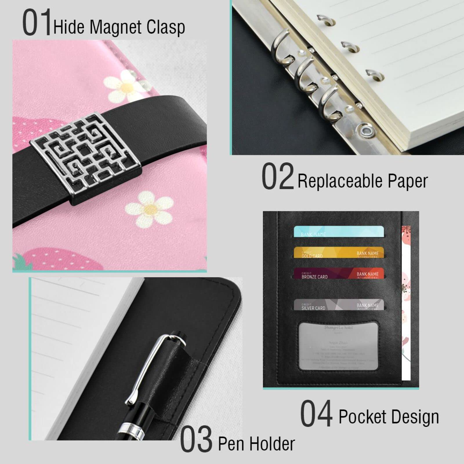 Amazon.co.jp: SoreSore システム手帳 A5サイズ いちご 苺 花柄 ピンク