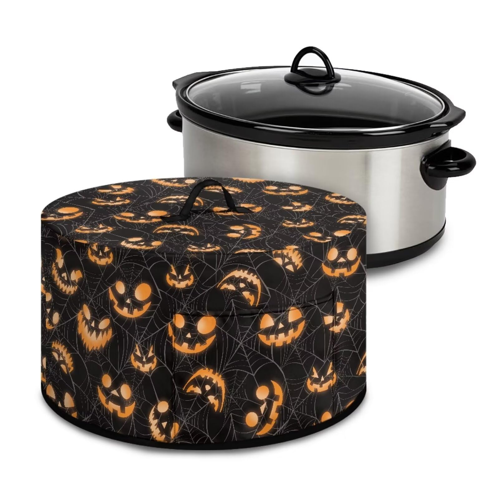 Freewander Halloween Pumpkin Slow Cooker Cover with Pocket Kitchen Accessories Washable Stain Resistant Kitchen Appliance Covers, Spider Web Print Halloween Decor