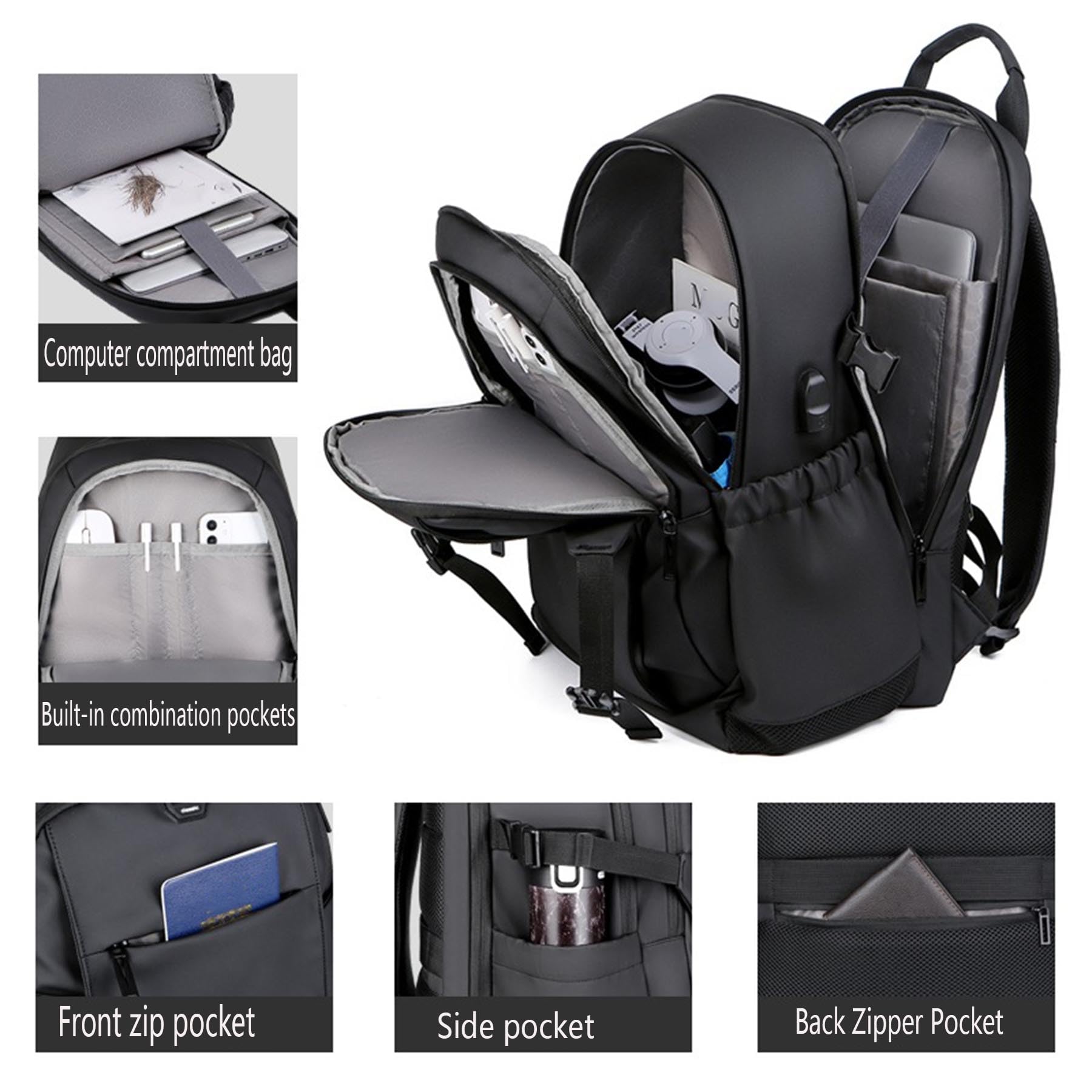 Grande Zaino da Viaggio per Laptop (Donna e Uomo), Zaino Casual e Business con Fascia per Trolley e Porta di Ricarica USB, Zaino Leggero e Impermeabile per Pendolari Quotidiano