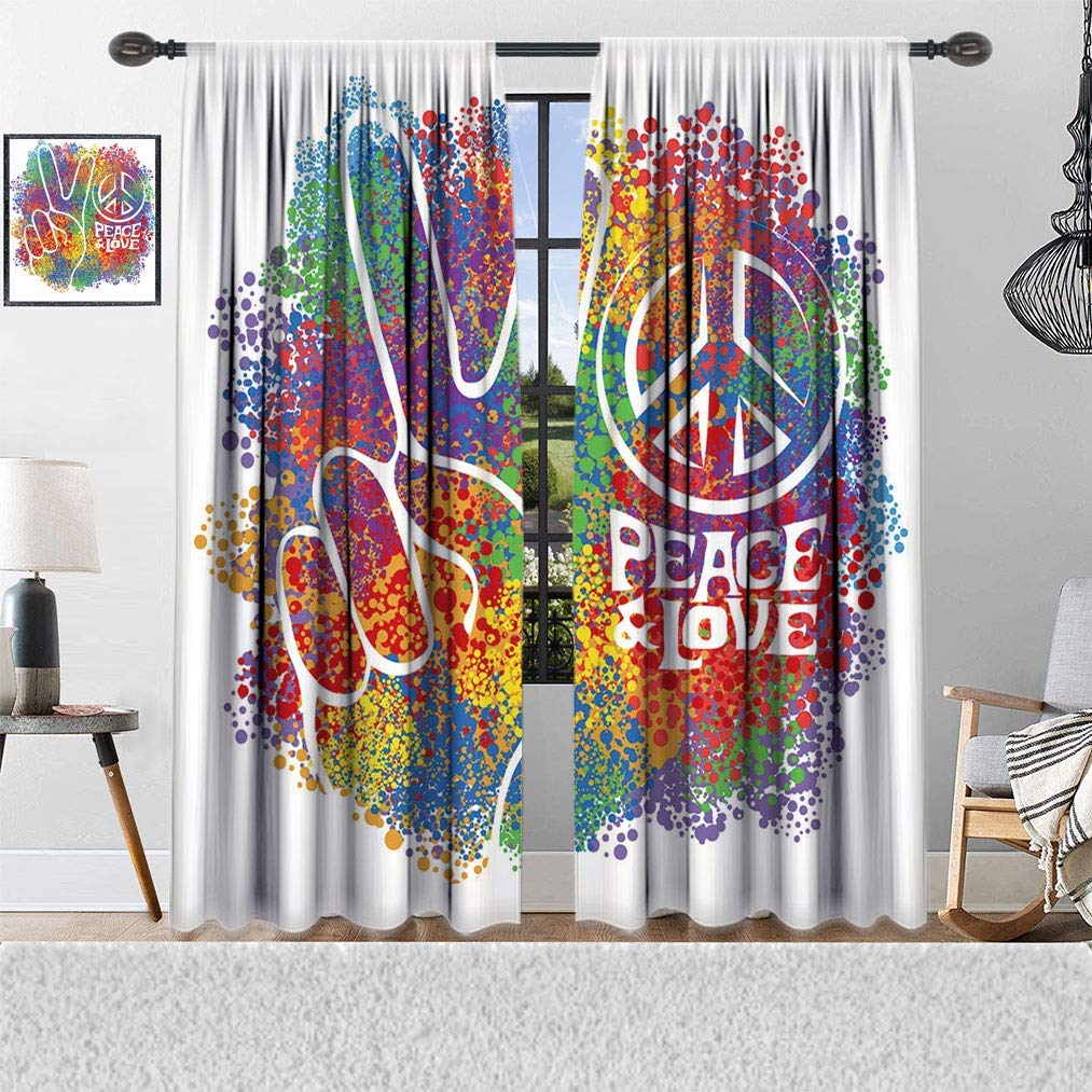 Hippie Window Curtains, Two Fingers Symbols as a Sign of Victory and Letter in Love and Peace 60s 70