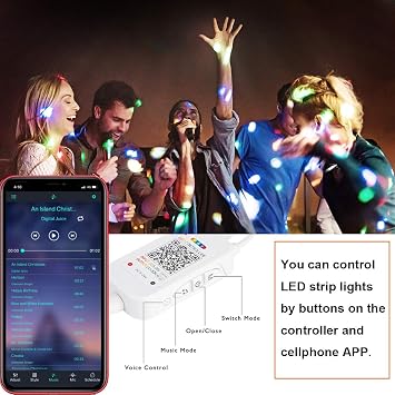 Bluetooth LED Controller, SUPERNIGHT APP Control Music Remote Controller | Smart Mobile Phone APP Control Music Remote Controller for SMD 5050 2835 3528 4-Pin RGB LED Strip Lights (2 Ports)