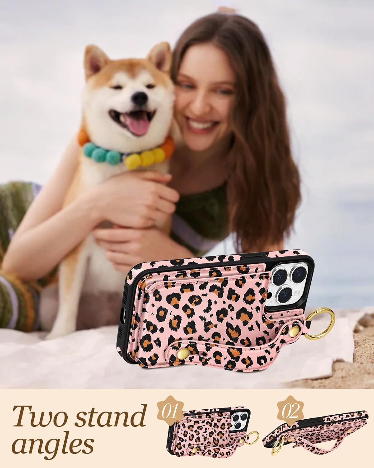 Petitian for iPhone 15 Pro Max Case with Wallet - Women Girls Cute Girly Aesthetic Unique Design with Leather Credit Card Holder Cardholder Stand Wristband for Apple 15 Promax, Baowen - Image 5