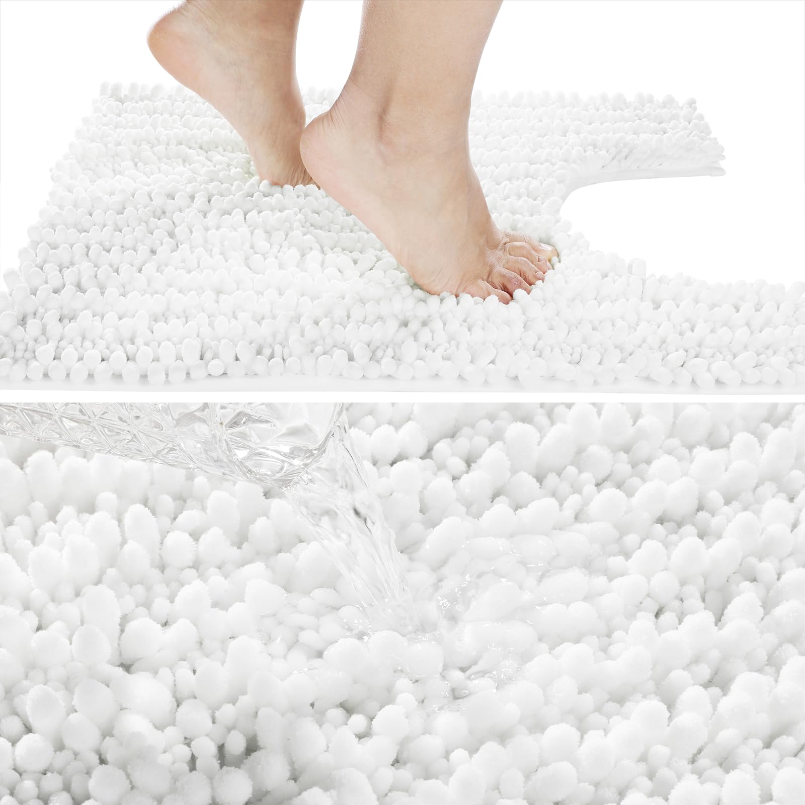 Yimobra Alfombrilla de baño de Chenilla con Forma de U para baño, máxima absorción, Suave y acogedora, Secado rápido, Antideslizante, Lavable a máquina, 24.4 x 20.4 Pulgadas