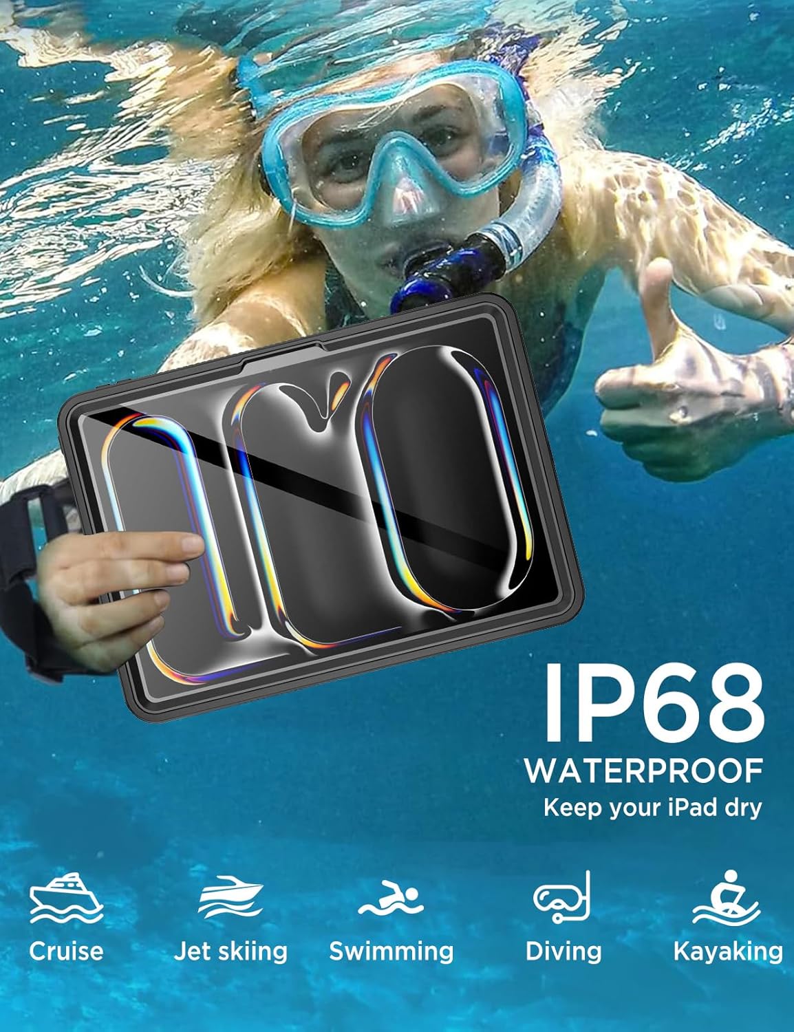 Miimall Waterproof Case for iPad Pro 13 inch 2024 M4, IP68 Waterproof Clear 360 Full-Body Ultra-Thin, Built-in Screen Protector, Shockproof Dust/Snow Proof Waterproof for iPad Pro 13 inch, Black - Image 5