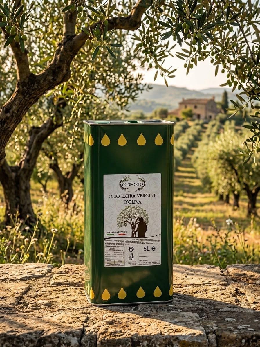 Olio Extravergine di Oliva Siciliano, Estratto a Freddo, Lattina 5 Litri - Olio EVOO 100% Italiano⁠