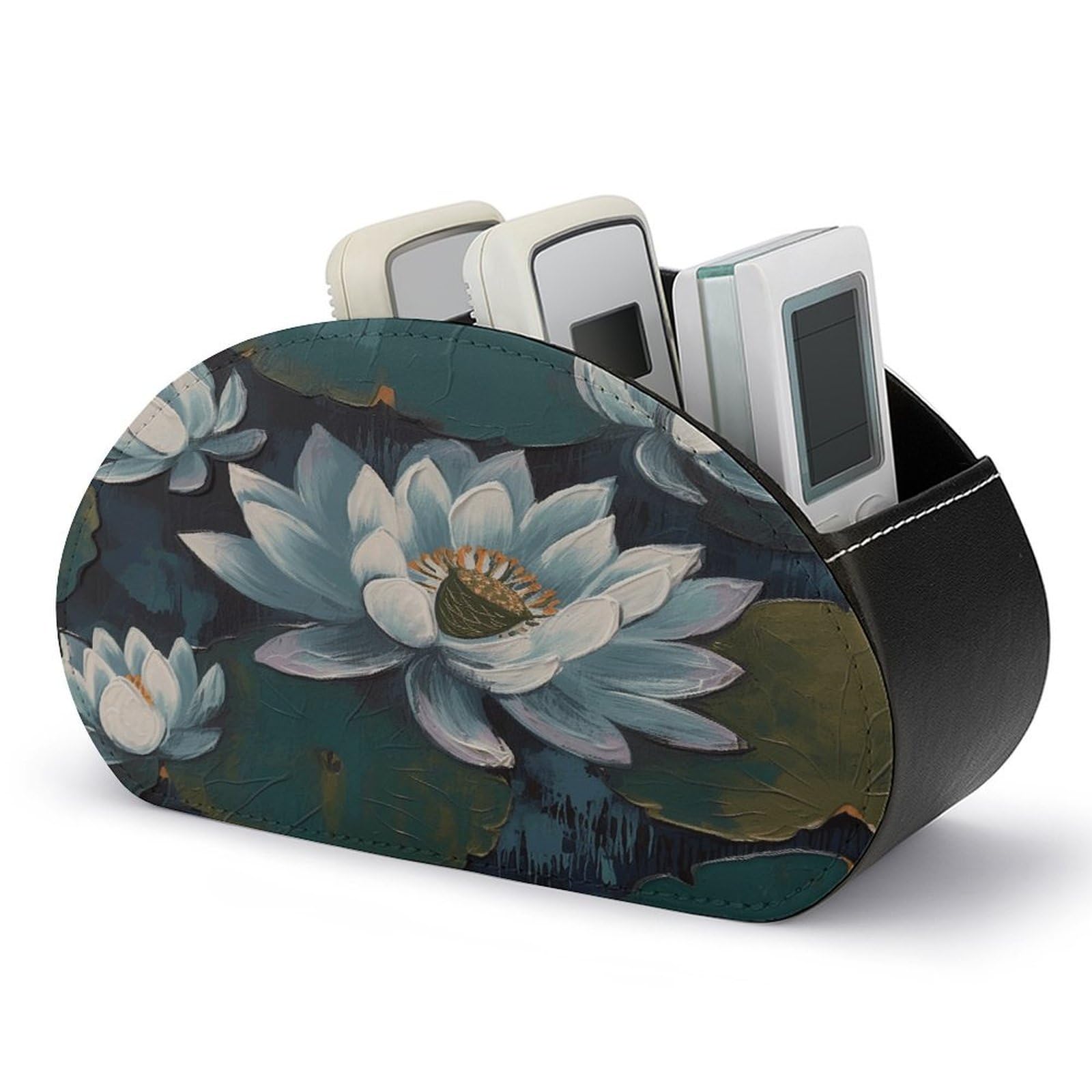 Btcowzrv Style Hand Painted Lotus Remote Control Holder With 5 Compartments