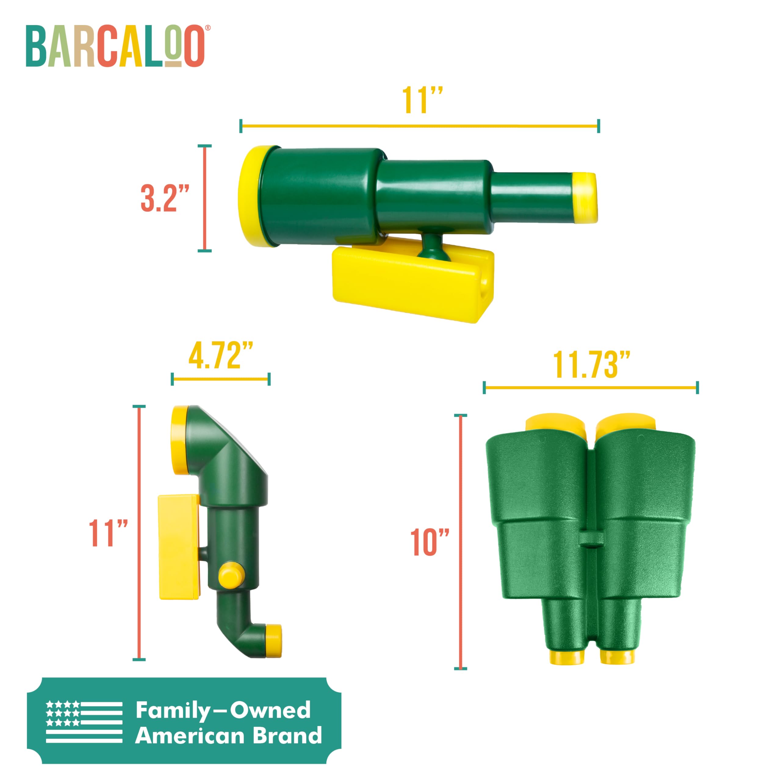 Barcaloo Playhouse Accessories for Kids, Outdoors Playground Sets for Backyards with Telescope, Periscope & Pirate Playset Binoculars Attachments, Backyard Treehouse, Jungle Gym and Swing Set