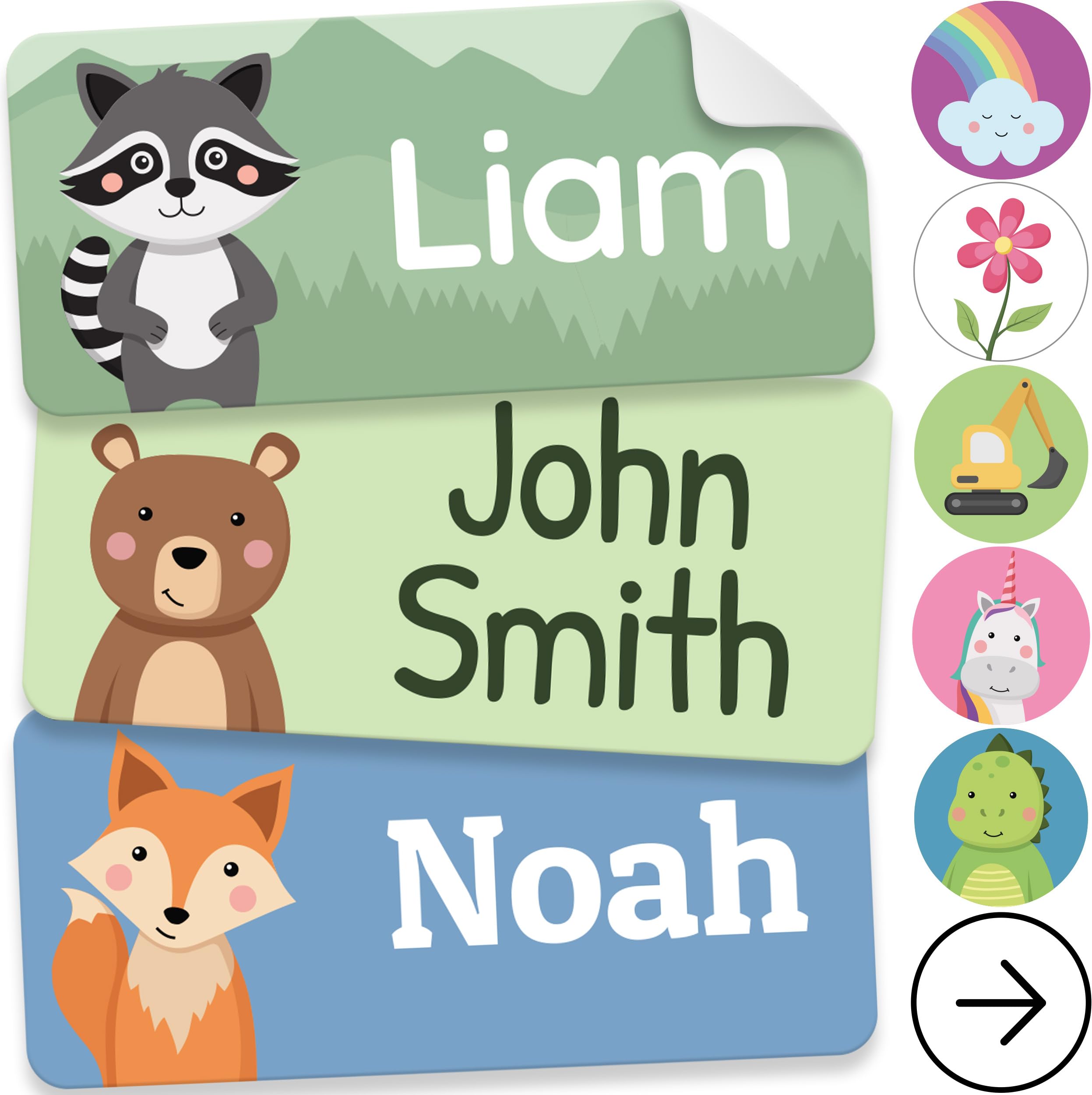 Personalized Name Labels for Kids (210 Labels) - Durable & Waterproof Custom Name Stickers for Clothing Tags, School Supplies, Camp & Daycare - Animal