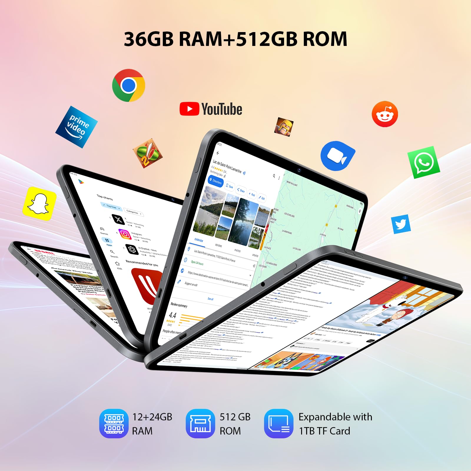 Tablette Android 16 de 14 Pouces, 4G LTE et Wi-FI 5G, Tablet Octa-Core, 36Go RAM+512Go ROM (1To TF), Affichage 2000x1200, Widevine L1/8+13 MP/11580 mAh/GMS/GPS, avec Clavier+Souris (Gris)