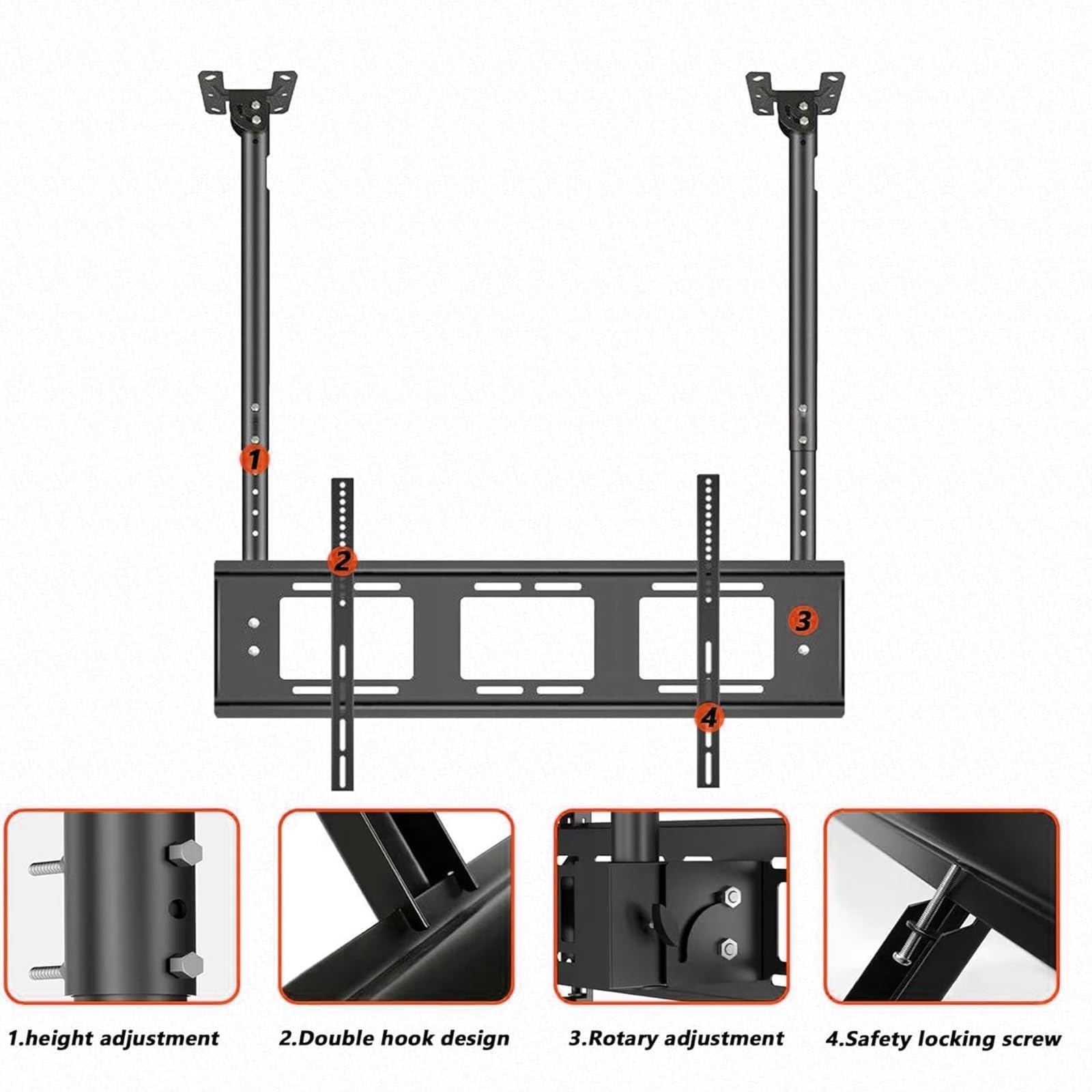 Soporte De Pared para TV - Soporte De Techo Ajustable para Televisor, Soporte De Doble Poste para Pantallas LED Grandes Y Televisores De 32 A 100 Pulgadas, Altura Ajustable