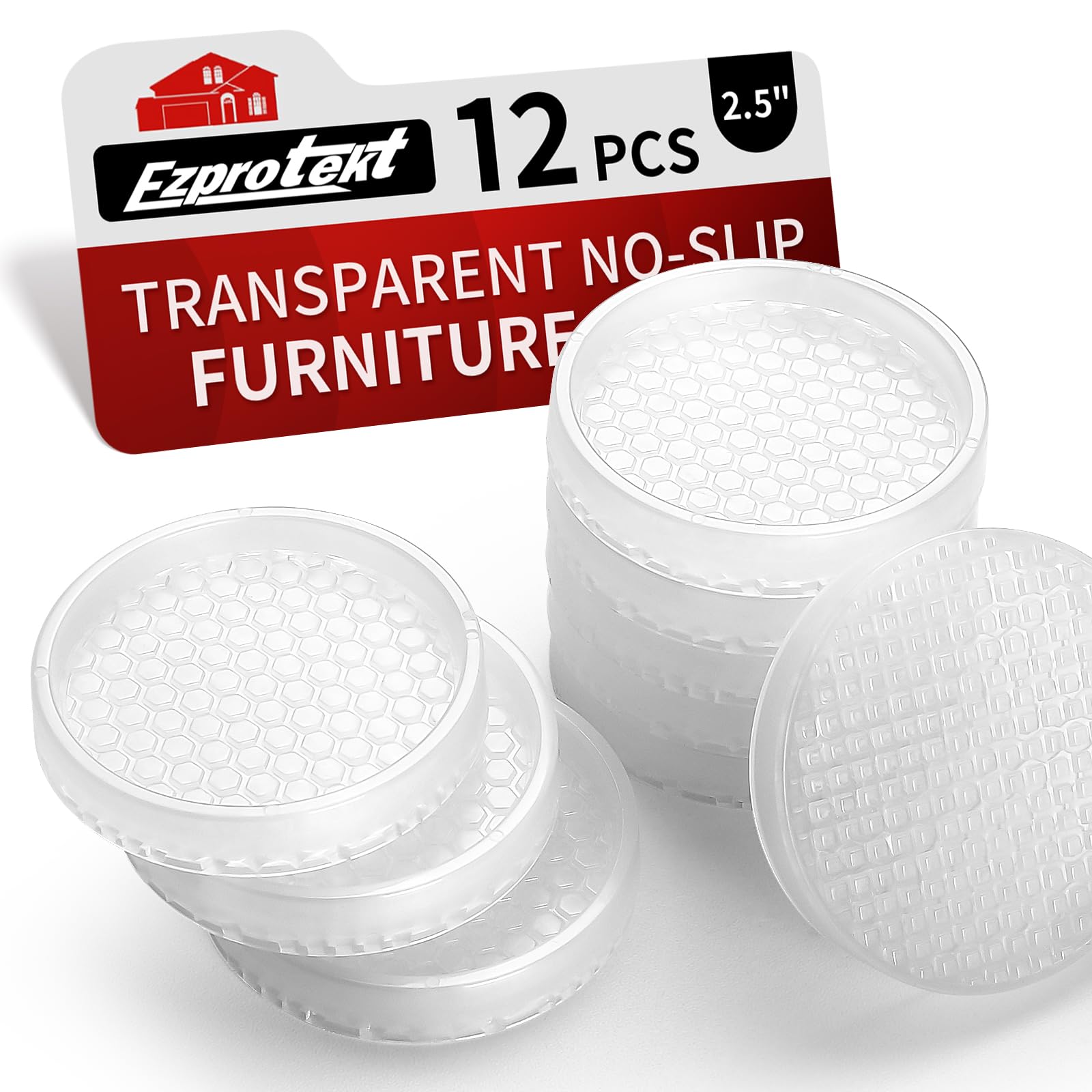 Ezprotekt Non Slip Furniture Pads, 12 Pcs 2.5" Anti Skid Rubber Caster Cups, Round Furniture Coasters for Hardwoods Floors, Furniture Stoppers to Prevent Sliding (Clear) Anti-Slip Grippers — image 1