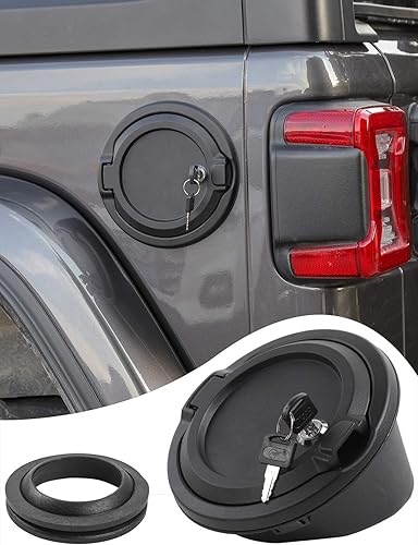 Savadicar Cubierta de tapa de gas con bloqueo, puerta de tanque de llenado de combustible con cerradura compatible con Jeep Wrangler JL JLU
