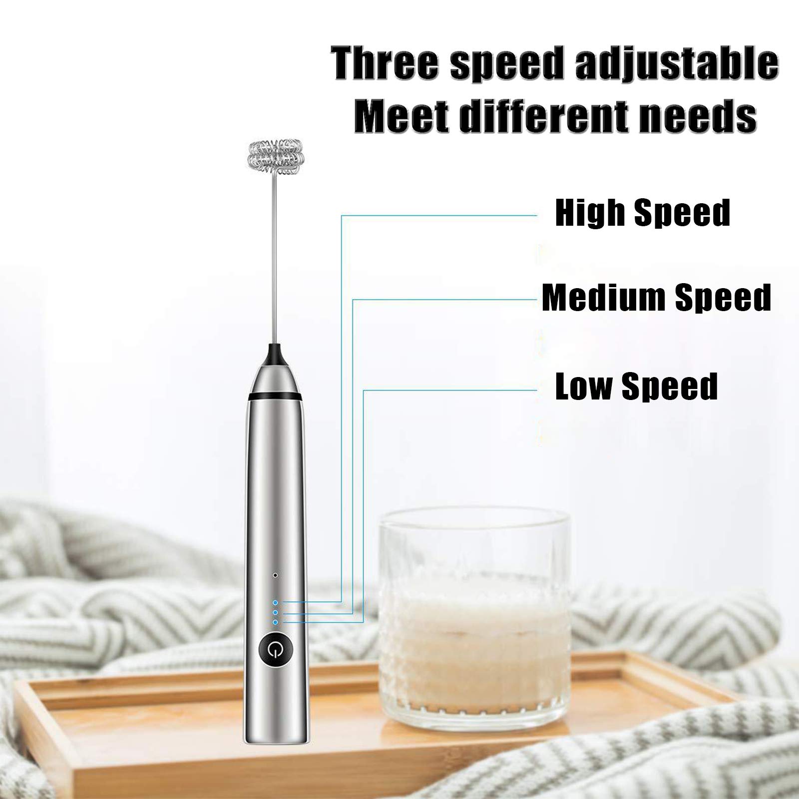 Dabé Melkopschuimer - USB Oplaadbaar - 3 snelheden - Zwart - RVS