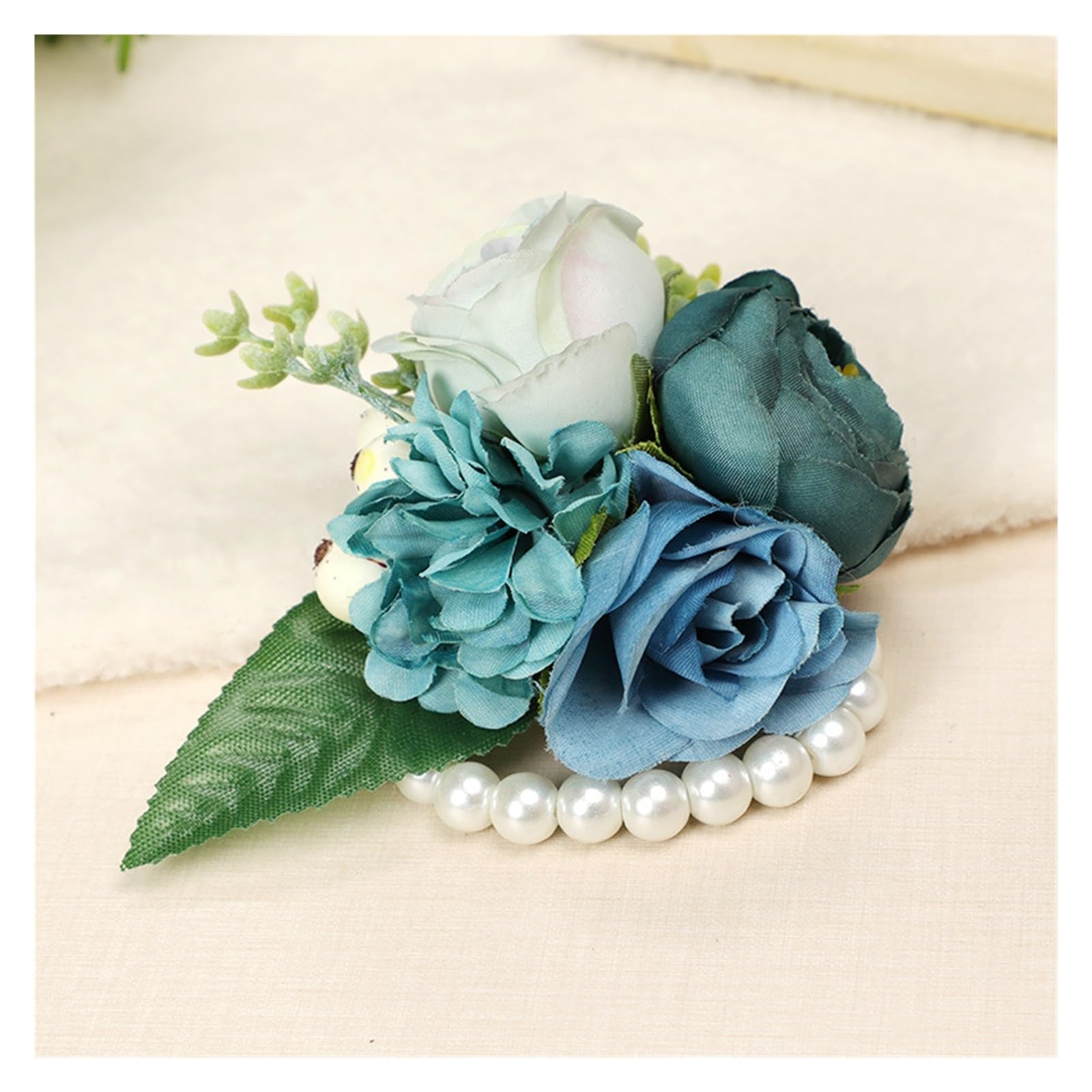 TXLEAPEY Flowers Bridal Wrist Corsage/Bridesmaid Wrist Corsage(Blue)