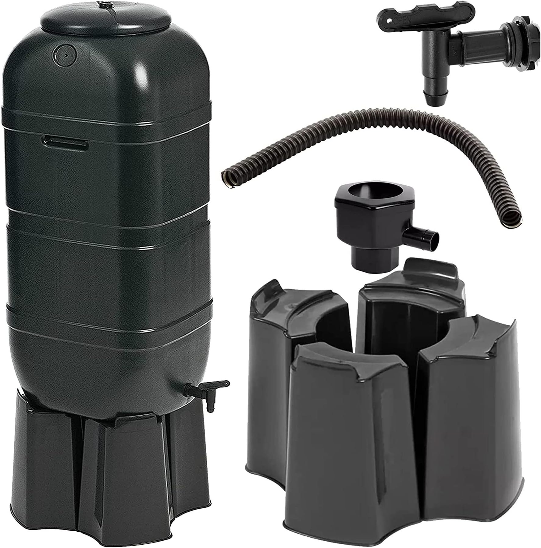 Garden Space Saver 100 Litre Black Slimline Water Butt Kit For Outdoors Gardens Complete With Stand, Lid & Diverter