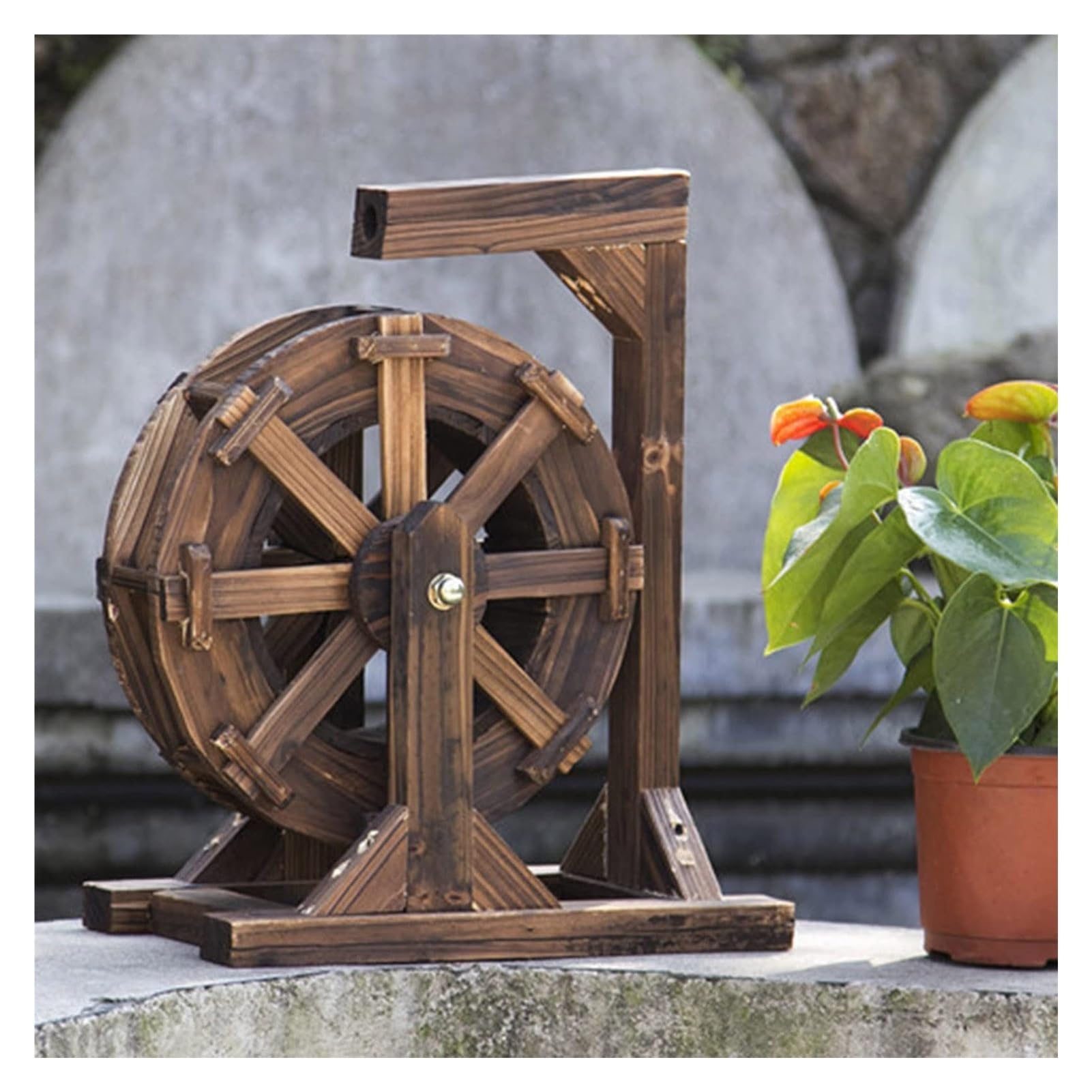 Fontaine en bois avec cascade et roue rétro pour la décoration de votre jardin extérieur