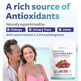USDA Organic Cranberry Concentrate (50:1) Powder - 500mg is Equivalent to 25,000mg of Fresh Cranberries - For Kidney Cleanse & UTI Support Vitamins - Women - Supplement - 100 Servings - No Pills