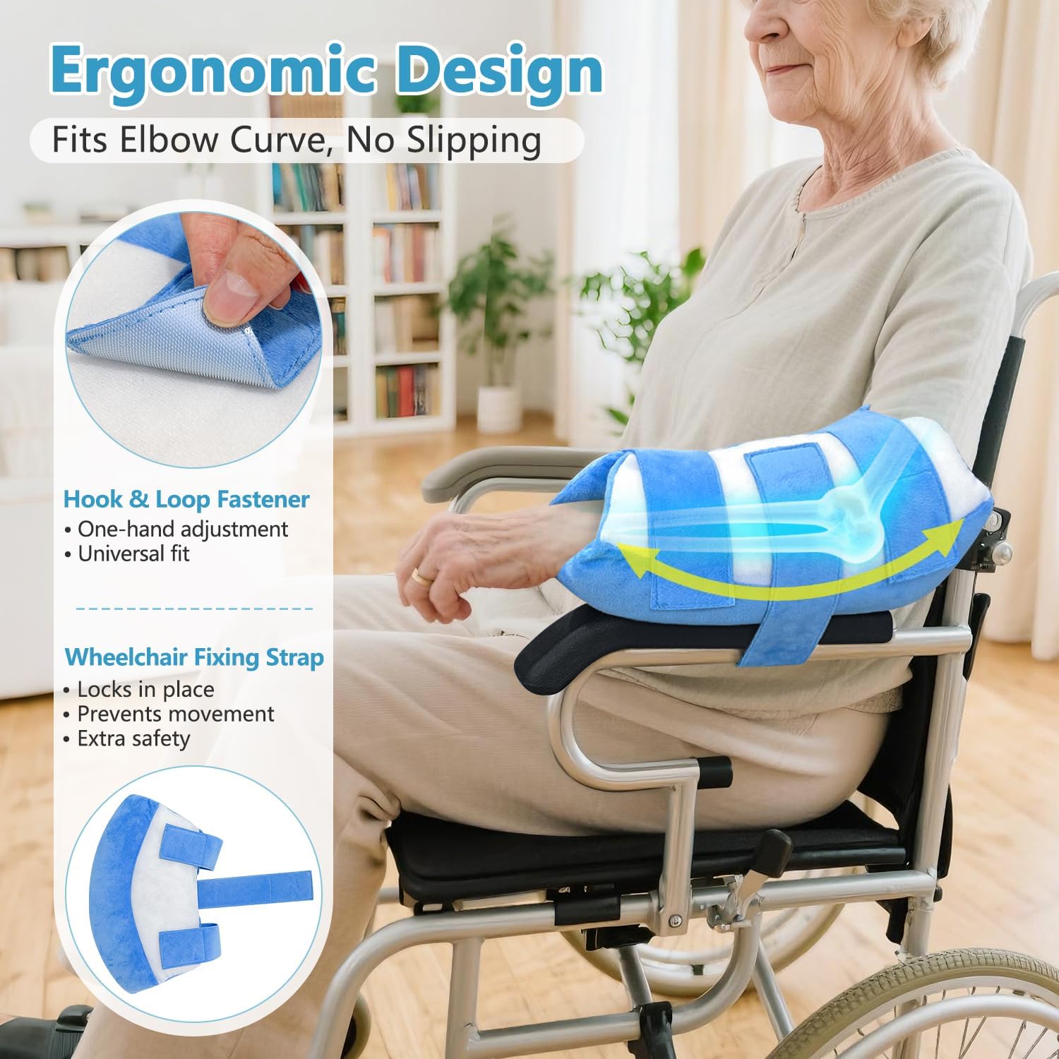 Elbow Protectors for Elderly, Wheelchair Arm Pads, Medical Elbow Support Cushion Adjustable Padded Elbow Brace for Sleeping, Men Women Arm Rest Pillow for Chair Desk, Bed Sore Prevention Pad-1pcs
