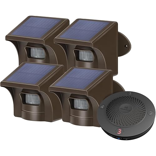 eMACROS Long Range Solar Wireless Driveway Alarm Outdoor Weather Resistant Motion Sensor & Detector-Security Alert System-Monitor & Protect Outside Property, Plug in to Use