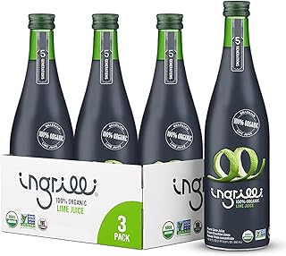 Ingrilli 100% Organic Lime Juice, 16.9 Fl Oz Glass Bottle (Pack of 3)