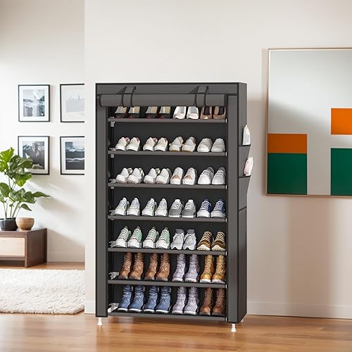 Miniatura 7 de Laiensia Organizador vertical de zapatos de 7 niveles, organizador de almacenamiento de zapatos que ahorra espacio, estante de zapatos de cubierta