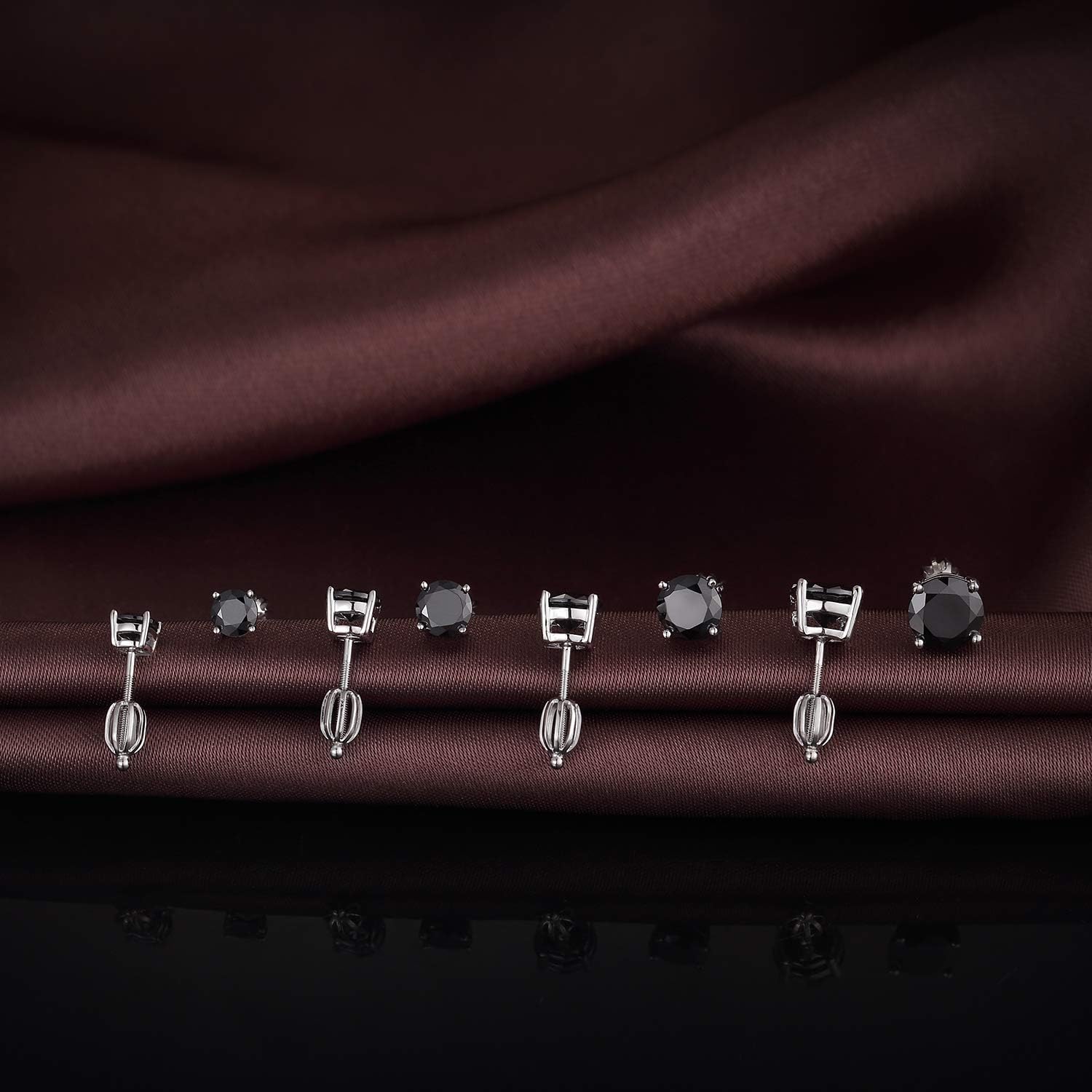 Black Stud Earrings for Men Women Black Earrings Sterling Silver Cubic Zirconia Studs Silver CZ Earring Screw Back