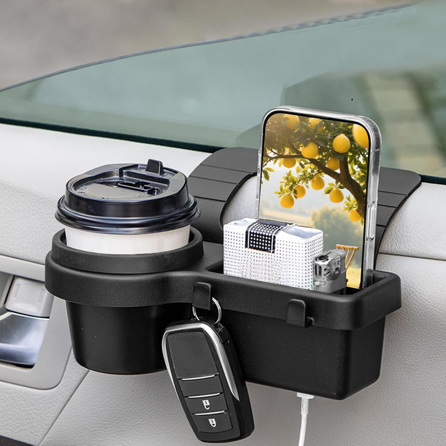 Flagship | Car Door Cup Holder Organizer with Phone Mount, Vehicle Side Storage with Hooks for Drink Smartphones Keys Water Bottle, No Tools Installation 2026 - view 1