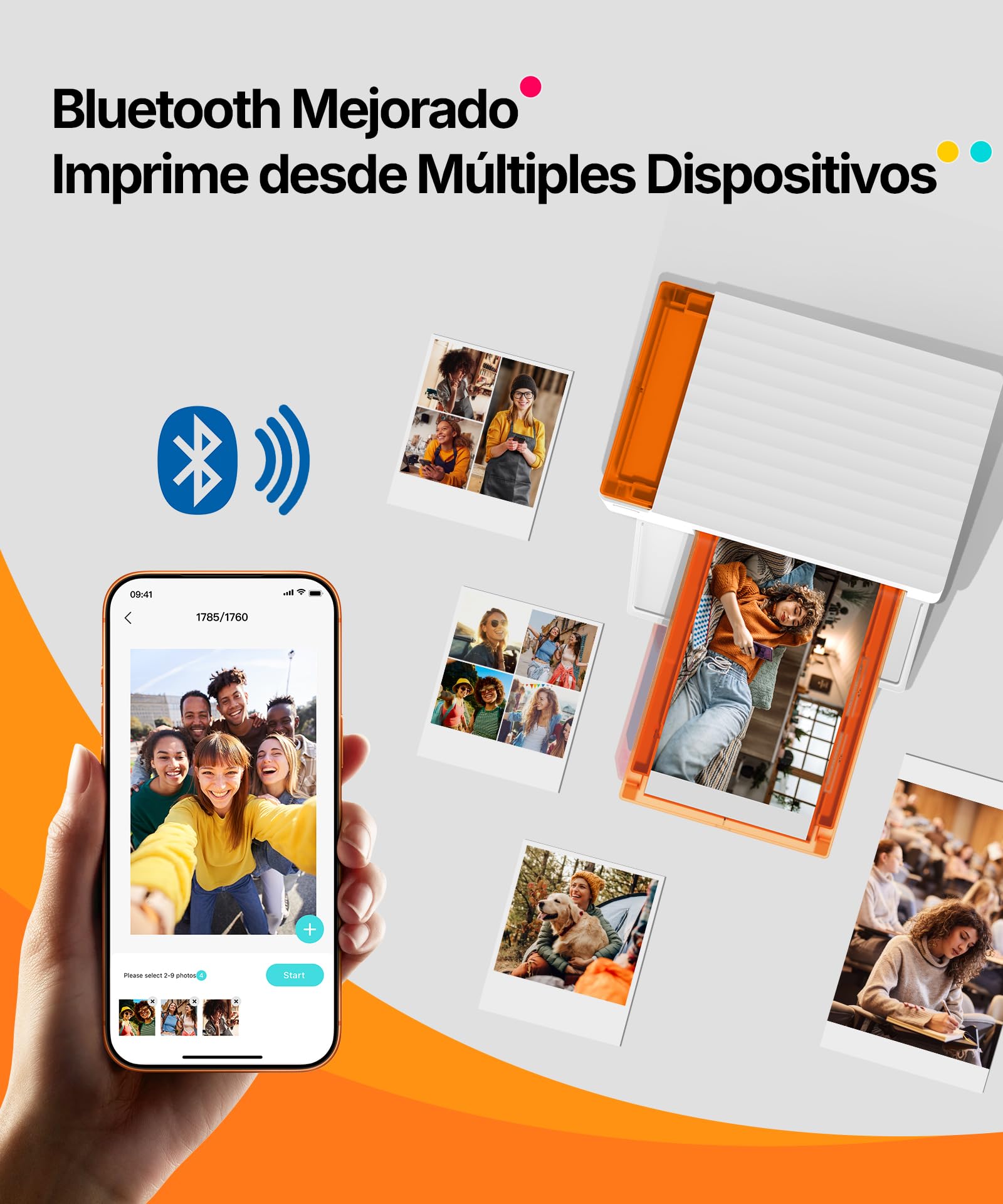 Liene Amber M110 Impresora de Fotos para Móvil Portátil con 60 Hojas 10x15 cm + 20 Adesivos 7.7 cm + 2 Cintas – Tecnología de Sublimación Térmica, Bluetooth, para iPhone y Android