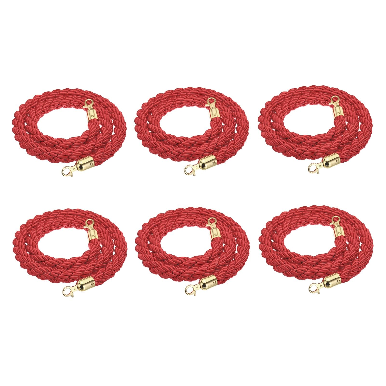 ZBBGTJK 6-Pack Red Rope Bers 4ft 5ft 6ft for Event Crowd Control Braided Hanging Ropes with Silver/d Hooks Ideal for Red Carpet Occasions 2.7m (9ft) Length